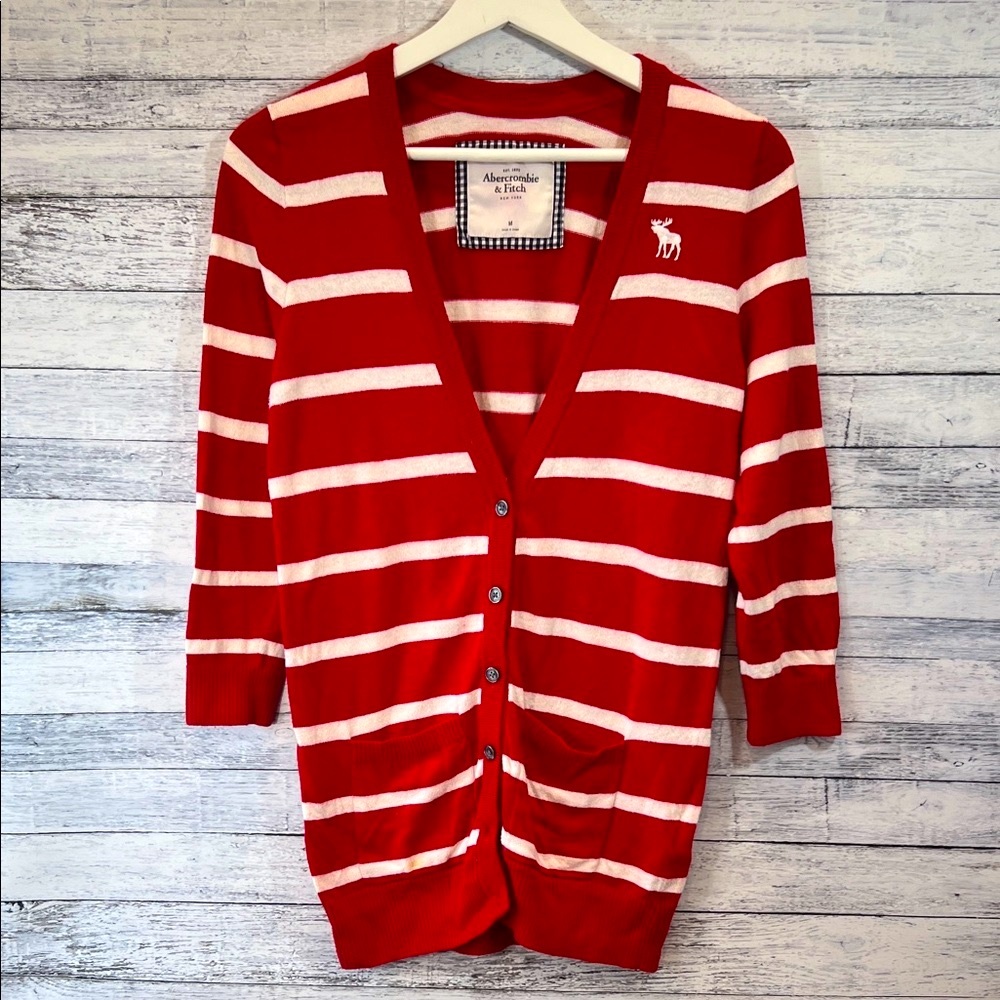 Abercrombie & Fitch Red and White Striped Cardigan